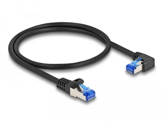 - Nätverkskabel - RJ-45 (hane) rak till RJ-45 (hane) högervinklad - 50 cm - 6 mm - S/FTP - CAT 6a - halogenfri, hakfri - svart