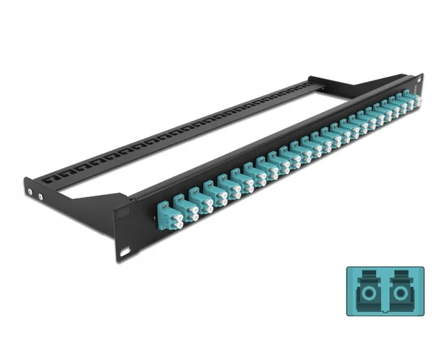 - Kopplingspanel - stativmonterbar - LC Duplex MM X 24 - sort, akvamarin - 1U - 19