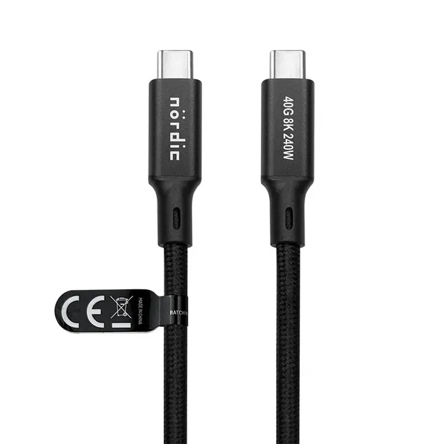 1,5 m USB4 USB-C till C nylonflätad kabel PD3.1 240W 40G 8K60Hz 4K144Hz svart