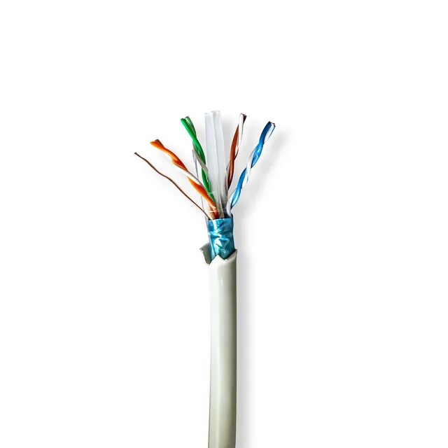 CAT6 nätverkskabel rulle | Solid | F/UTP | Bar koppar | 305 m | Inomhus | Rund | LSZH | Grå | Dragkorg