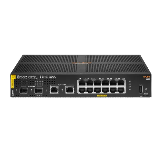 E Aruba 6100 12G Class4 PoE 2G/2SFP+ 139W Switch