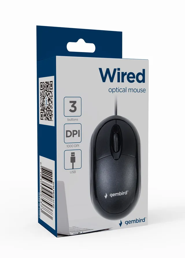 Wired optical mouse U-01 - Mouse - Optic - 3 knappar - Svart