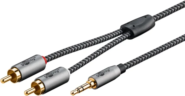 Ljudadapterkabel AUX, 3,5 mm jack till stereo RCA-kontakt, 5 m Pawl 3,5 mm plugg (3-stift, Stereo) > 2x RCA-kontakt (ljud vänster / höger)