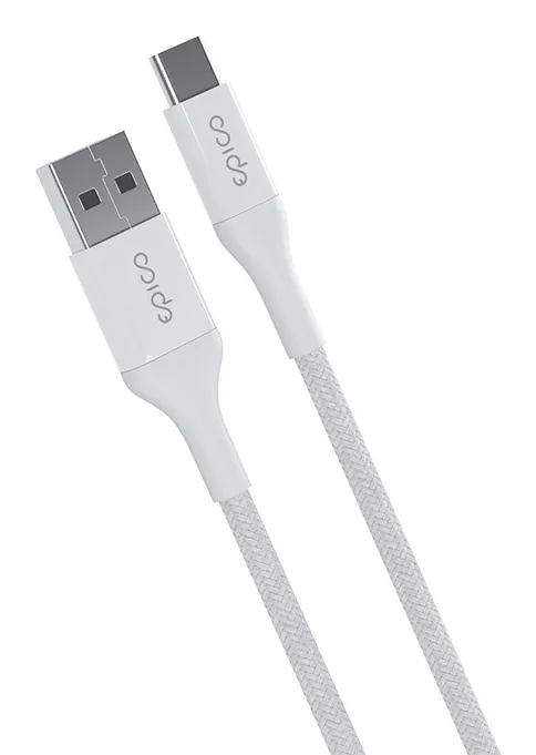 Braided USB-C – USB-A -kaapeli, 18 W, 0,3 m, valkoinen