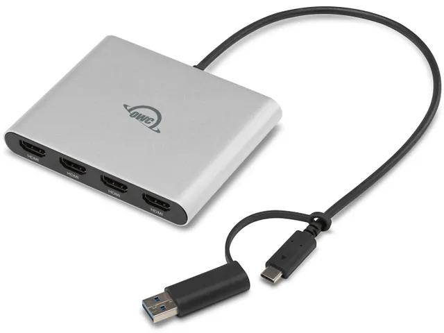 USB-C Quad HDMI 4K Display Adapter with DisplayLink USB Hub - 4 porte - Silver
