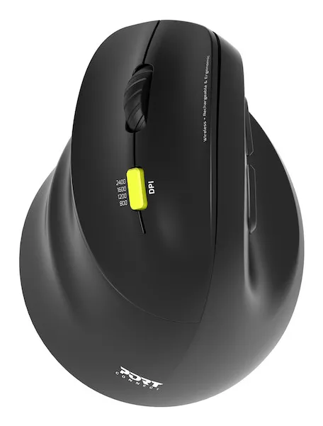 PORT Connect Professional ERGO SHAPE - Mus - laddningsbar - vänsterhänt - optisk - 5 knappar - trådlös - 2.4 GHz, Bluetooth - trådlös USB-mottagare