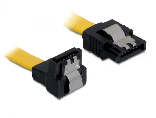 SATA-kabel - 6Gb/s - Låsclip - Vinklad / Rak - 0,5m - Gul