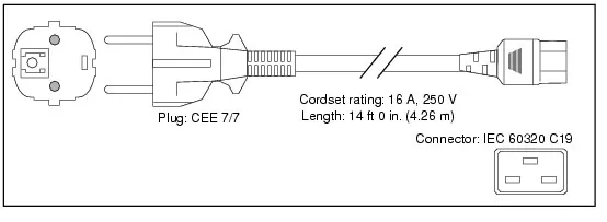 - Strömkabel - IEC 60320 C19 till power CEE 7/7 (hane) - AC 250 V - 16 A - 4.3 m - Europa - för Catalyst 6000