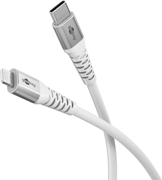 Lightning-USB-C™ supersoft textilkabel med metallkontakter, 3 m, vit MFi-certifierad, elegant och extra robust laddnings- och synkroniseringskabel för Apple iPhone/iPad (vit)