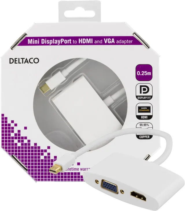 Adapter mini Displayport ha till HDMI ho & VGA ho Vit