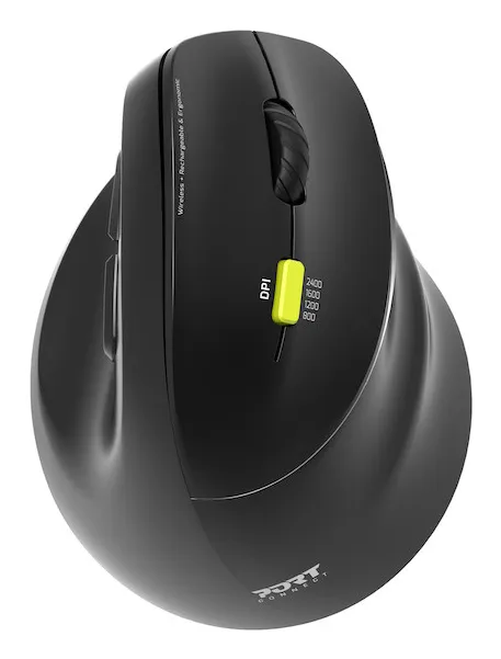 PORT Connect Professional ERGO SHAPE - Mus - laddningsbar - högerhänt - optisk - 5 knappar - trådlös - 2.4 GHz, Bluetooth - trådlös USB-mottagare