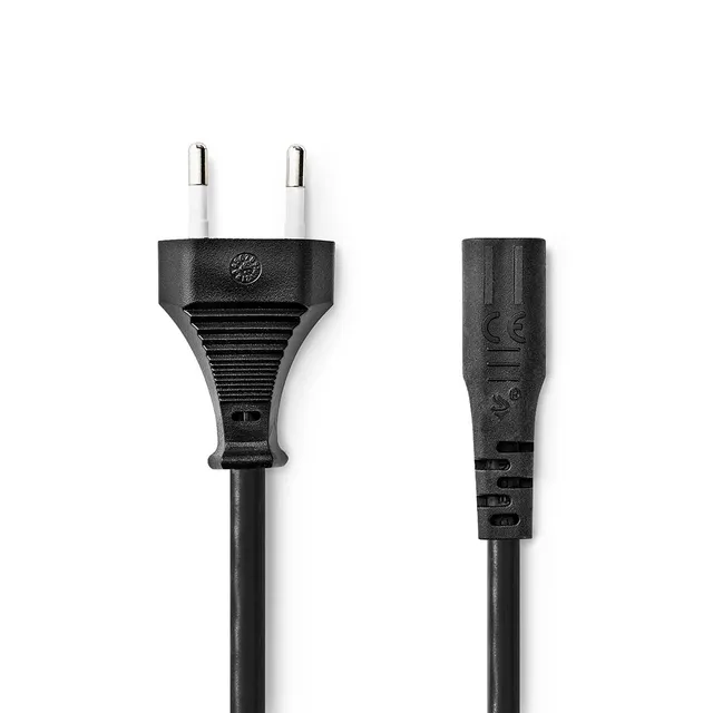 Strömkabel | Euro Man | IEC-320-C1 | Rak | Rak | Nickelplaterad | 2.00 m | Platt | PVC | Svart | Låda