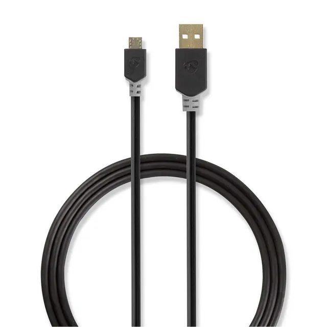 USB-kabel | USB 2.0 | USB-A Hane | USB Micro-B Hane | 480 Mbps | Guldplaterad | 1.00 m | Rund | PVC | Antracit | Låda