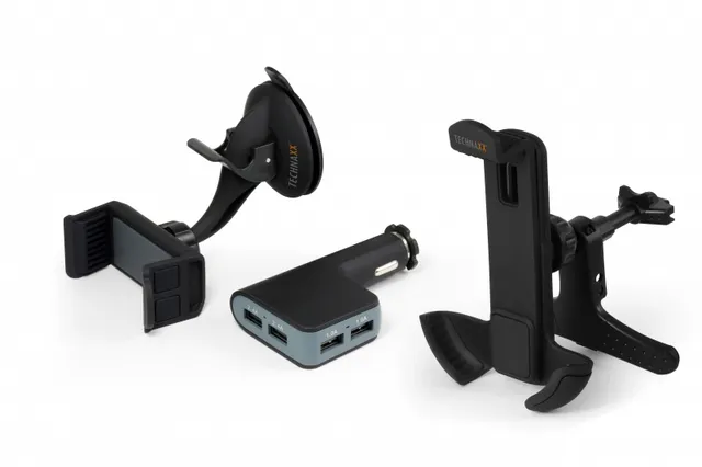 Bilhållare för smartphones + Billaddare med 4x USB-port (TE08)