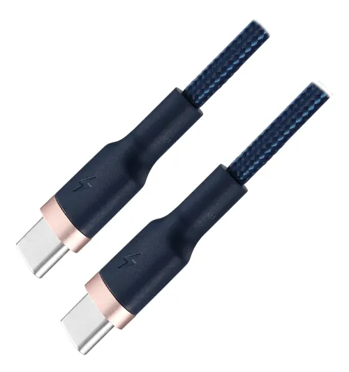 USB-C till USB-C-kabel, 60W, Flätad, 1m - Marinblå