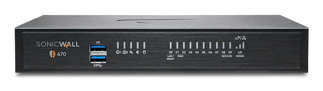 SonicWall TZ670 - Advanced Edition - säkerhetsfunktion - med 1 års TotalSecure - 10GbE - skrivbord