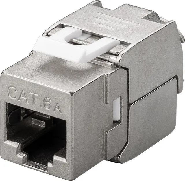 Keystone-modul RJ45 CAT 6A, STP, 500 MHz, slim-line 16,3 mm bred, krokodiltyp, för verktygslös IDC-montering
