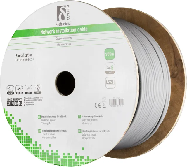 FTP Cat6 installationskabel (Trumma) / 305m - Grå