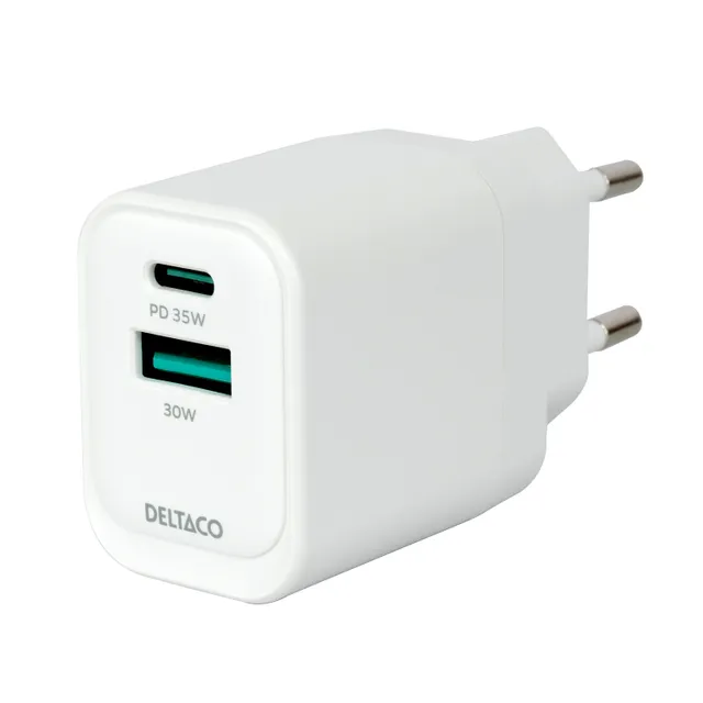 USB GaN Wall Charger PD 35W | 1x USB-A | 1x USB-C | PPS + Samsung SFC 25W | White