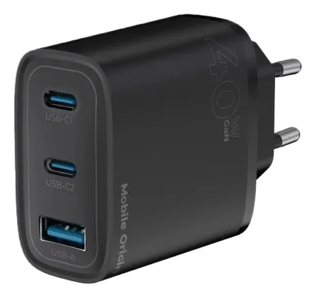 GaN 40W Wall Charger MO13 - black - 1 USB-A + 2 USB-C