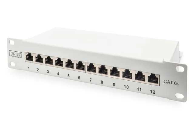 DN-91612S-EA-G - Patch-panel - rackmontering - CAT 6a - STP - RJ-45 X 12 - grå, RAL 7035 - 1U - 10