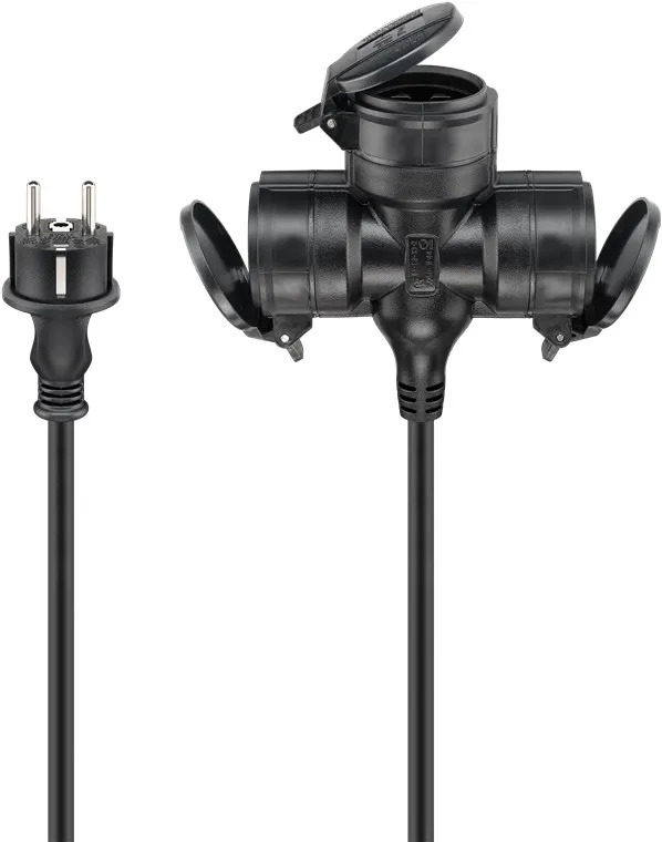 Outdoor Triple Extension Cable - Ström (CEE 7/7) - Typ E/F Kontakt - Svart - 25m