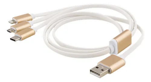 Multiladdare, USB-C, Lightning, Micro USB, USB-A, 1m, vit