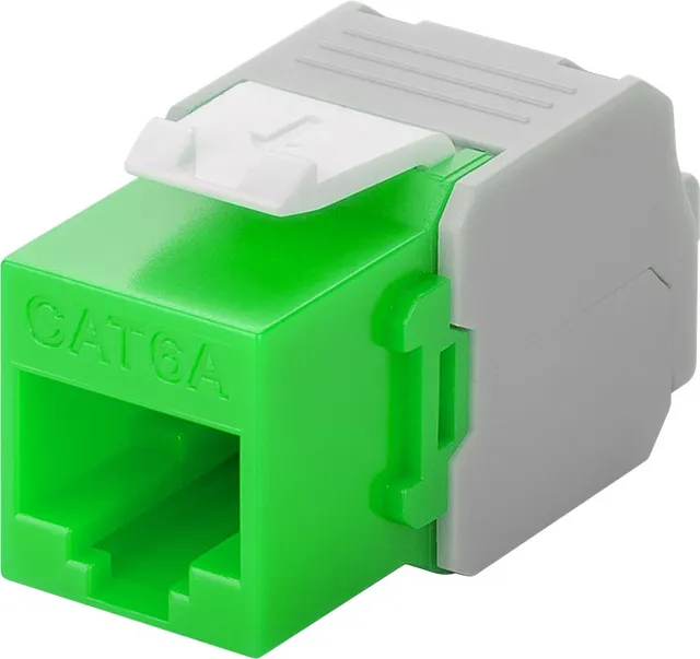 Keystone-modul RJ45 CAT 6A, UTP 16,5 mm bred, krokodiltyp, klämlist för verktygslös IDC-montering