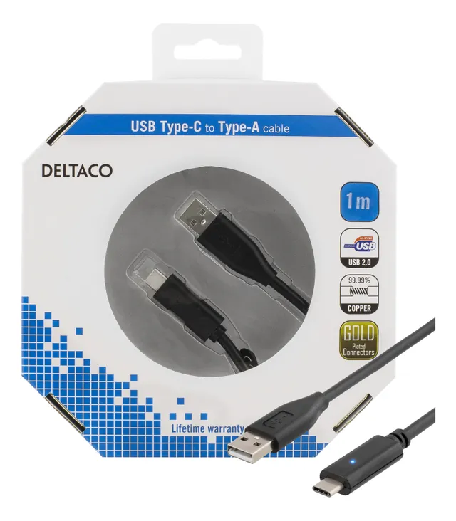 - USB-kabel - USB (hane) till USB-C (hane)