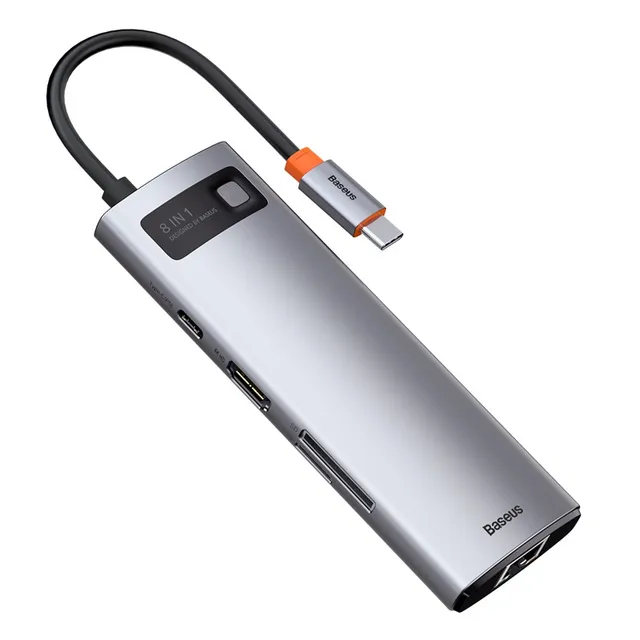 Hub 8in1 Metal Gleam Series USB-C to 3x USB 3.0 + HDMI + USB-C PD + Ethernet RJ45 + microSD/SD USB Hub - USB 3.0 - 7 porte - Grey
