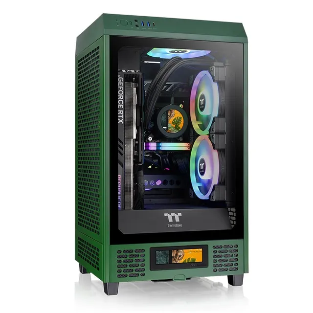 The Tower 200 - Mini-ITX - genomskinlig sidopanel (härdat glas) - ingen strömförsörjning (PS/2) - skogsgrönt - USB/ljud