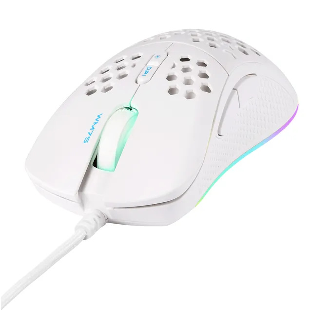 GAMING WM75 Ultralight Wired - Gamingmus - 7 knappar - Vit med RGB ljus