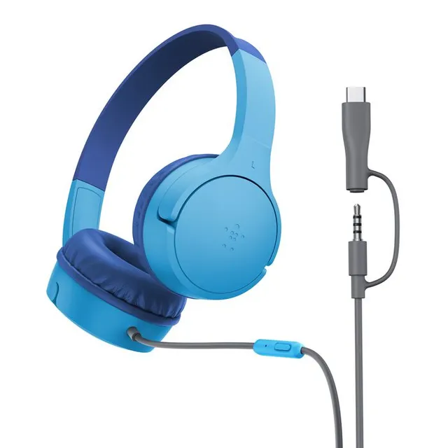 SoundForm Mini - Hörlurar med mikrofon - på örat - kabelansluten - 3,5 mm kontakt, USB-C - blå