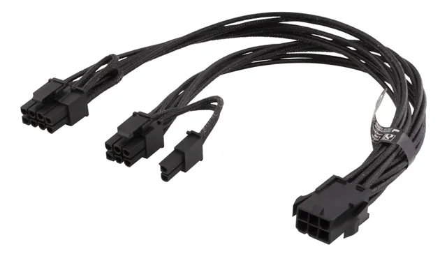 PCIe strömkabel - 6-stift till 2st 8-stift - 0,3m - Svart