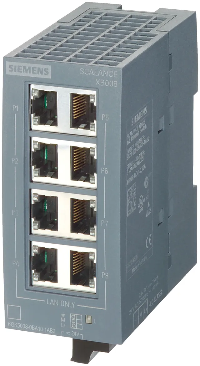 Scalance xb008 unmanaged industrial ethernet switch for 10/100 mbit/s