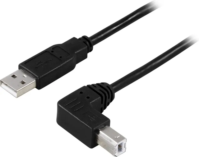 USB 2.0 kabel Typ A hane - Typ B hane - 1m - Vinklad - Svart
