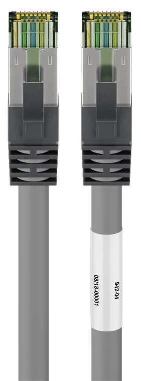 CAT 8.1 Patchkabel, S/FTP (PiMF), grå 99,9 % syrefri kopparledare (OFC), AWG 24, halogenfri kabelhölje (LSZH), 2 m