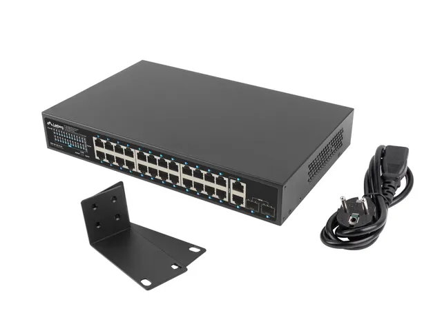 Nätverksswitch 24-portar, 1GB POE+/2X GB 2X SFP RACK 19” Gigabit Ether