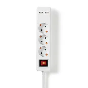 Gren kontakt | Jordad kontakt / Typ F (CEE 7/7) | 3-vägs | 1.50 m | 3680 W | 16 A | USB-anslutning | På / av-knapp | Vit