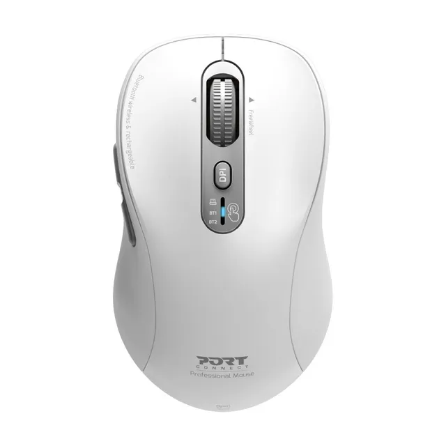PORT Connect - Mus - expert, uppladdningsbar - optisk - 6 knappar - trådlös - 2.4 GHz, Bluetooth - USB/USB-C trådlösa mottagare - vit