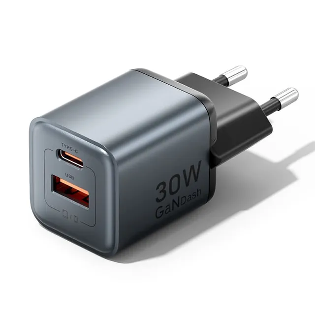 GaN USB-C + USB-A 30W Charger (Gray)