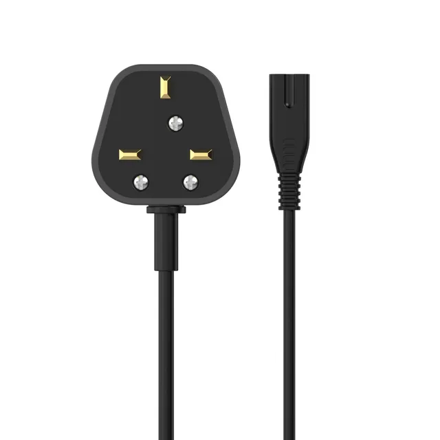 Sinox figur-8 strömkabel med UK kontakt. 1,5m. Svart, 1,5 m, Strömkontakt typ G, IEC C7, 230 V, 2.5 A