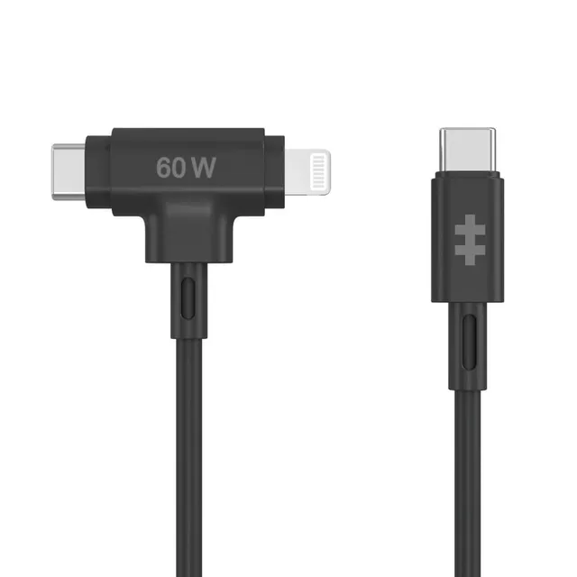 1.5m USB-C and Lightning Hybrid Silicone Cable - Svart