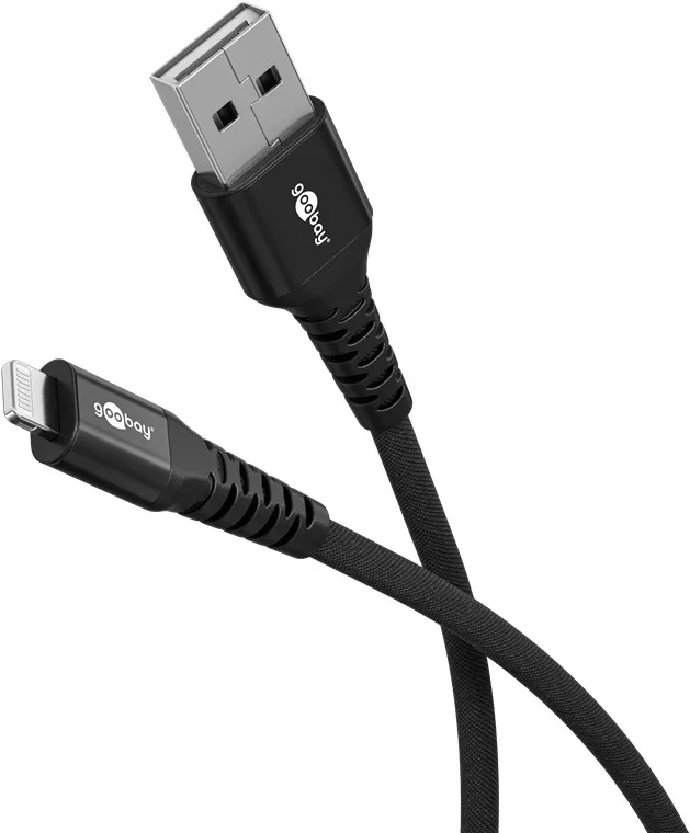 Lightning-USB-A supersoft textilkabel med metallkontakter, 3 m, svart MFi-certifierad, elegant och extra robust laddnings- och synkroniseringskabel för Apple iPhone/iPad (svart)