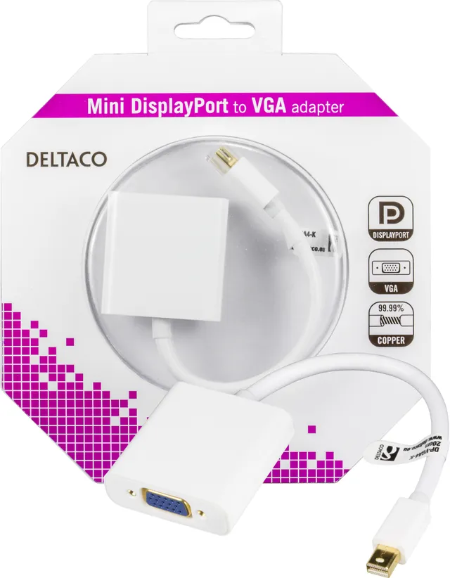 Adapter mini DisplayPort ha till VGA ho Vit 0.2m