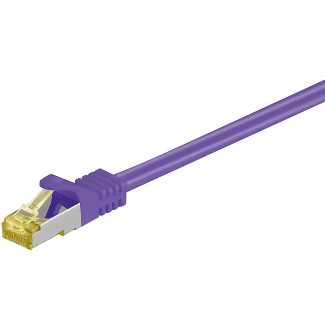RJ45 patchkabel S/FTP (PiMF), 500 MHz, med CAT 7 råkabel, violett, 3 m LSZH halogenfri kabelhölje, koppar, RJ45-kontakt (CAT 6A)