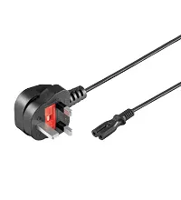 Kabel för nätanslutning i Storbritannien, 1,8 m, svart 3-polig brittisk kontakt (typ G, BS 1363) > apparatuttag C7