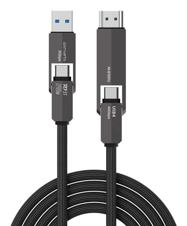 ComboCord USB4/USB-C till HDMI/USB-C kabel 240W, 1.5 m – svart