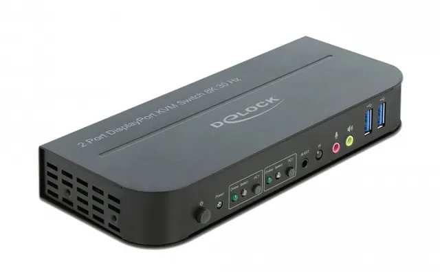 Systemswitch DeLock 11482, 2-vägs KVM, DisplayPort 1.4, 8K@30Hz / 4K@120Hz, USB 3.0, ljud