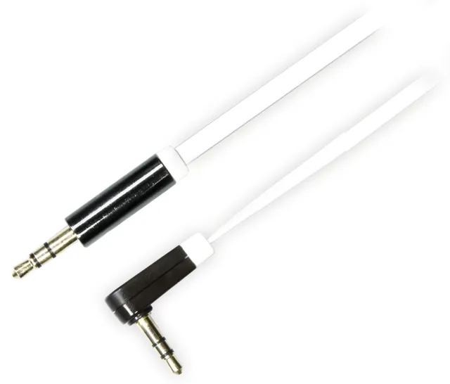 ljudkabel, vinklad 3,5mm hane till 3,5mm hane, 1m, vit (AUD-123)